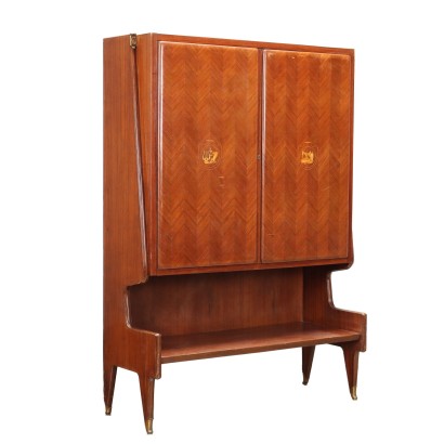 Bar Cabinet Veneered Wood Brass Maple Italy 1950s