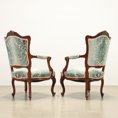 Pair of Armchairs Rococo Style Mahogany Italy XX Century