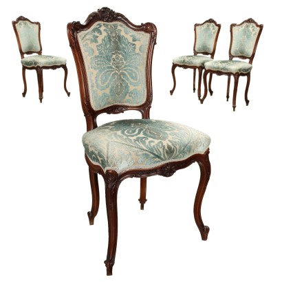 Groupe de 4 Chaises Style Rococo Acajou Italie XXe Siècle