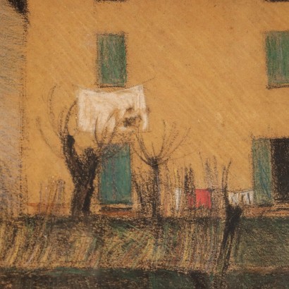 Landschaft mit Häuschen Farbstifte auf Papier Italien 1930