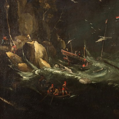 Stormy Sea Oil on Canvas Flemish School XVII Century