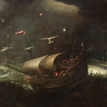 Stormy Sea Oil on Canvas Flemish School XVII Century