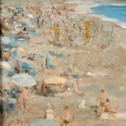 arte, arte italiano, pintura italiana del siglo XX,Pintura con paisaje de Berto Ferrari%2,Playa de Liguria,Berto Ferrari