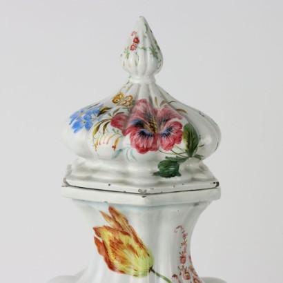 Vase with Lid Passarin Man. Majolica Italy XIX Century