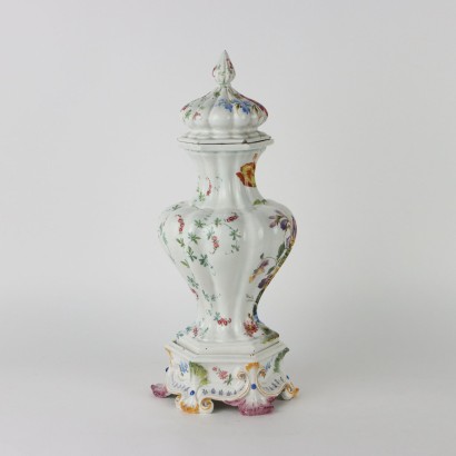 Vase with Lid Passarin Man. Majolica Italy XIX Century