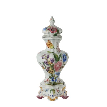 Vase avec Couvercle Passarin Majolique Italie XIXe Siècle